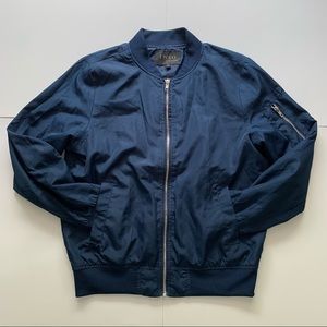 Navy Blue Bomber Zip Up Jacket with Pockets